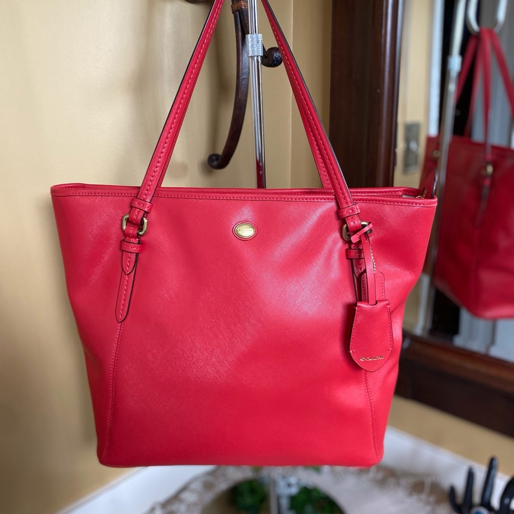 Coach Vibrant Red Leather Shoulder/Tote with Structured Design
